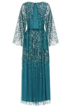 Adeline Blue Cape Sleeve Sequin Maxi Dress -Frock And Frill US Adeline Blue Sequin Maxi Dress 4