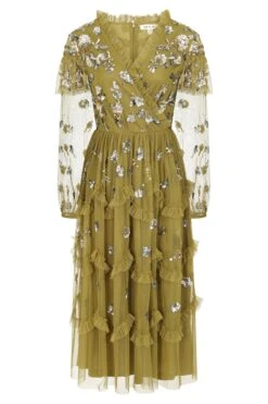 Adira Willow Floral Sequin Ruffled Midi Dress -Frock And Frill US Adira Willow Floral Sequin Midi Dress 3 e26ddfa2 d7a4 4f36 91d9 29e3a8dbab80