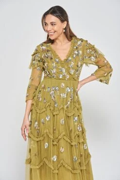 Adira Willow Floral Sequin Ruffled Midi Dress -Frock And Frill US Adira Willow Floral Sequin Midi Dress 5