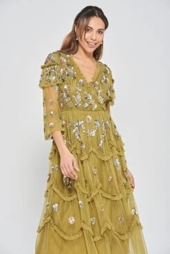 Adira Willow Floral Sequin Ruffled Midi Dress -Frock And Frill US Adira Willow Floral Sequin Midi Dress 6
