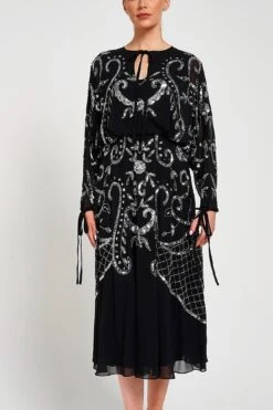 Adrienne Black Embellished Midi Dress -Frock And Frill US Adrienne Black Embellished Midi Dress 10