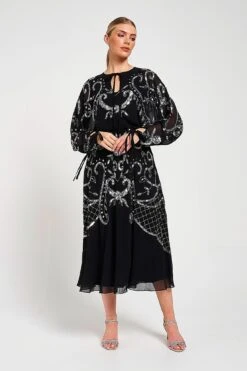 Adrienne Black Embellished Midi Dress -Frock And Frill US Adrienne Black Embellished Midi Dress 3