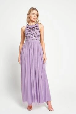 Aeris Lilac Floral Embellished Maxi Dress -Frock And Frill US Aeris Lilac Embellished Maxi Dress 4