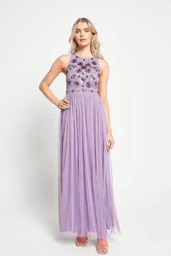 Aeris Lilac Floral Embellished Maxi Dress