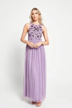 Aeris Lilac Floral Embellished Maxi Dress -Frock And Frill US Aeris Lilac Embellished Maxi Dress 7
