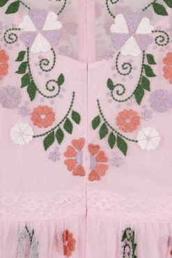 Althea Pink Floral Embroidered Midi Dress -Frock And Frill US Althea Pink Floral Embroidered Midi Dress 5