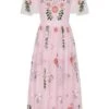 Althea Pink Floral Embroidered Midi Dress