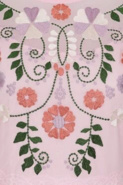 Althea Pink Floral Embroidered Midi Dress -Frock And Frill US Althea Pink Floral Embroidered Midi Dress 7