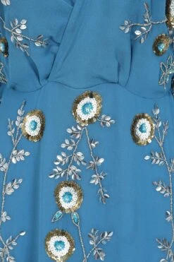 Alyssa Blue Floral Embellished Midi Dress -Frock And Frill US Alyssa Blue Embellished Midi Dress 3