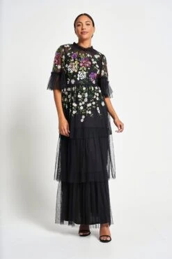 Amanda Black Floral Embroidered Maxi Dress -Frock And Frill US Amanda Black Floral Embroidered Maxi Dress 2