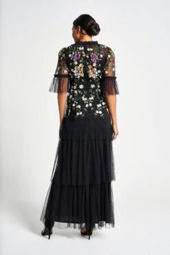 Amanda Black Floral Embroidered Maxi Dress -Frock And Frill US Amanda Black Floral Embroidered Maxi Dress 4