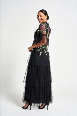 Amanda Black Floral Embroidered Maxi Dress -Frock And Frill US Amanda Black Floral Embroidered Maxi Dress 5