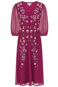 Amaya Boysenberry Floral Embroidered Midi Dress