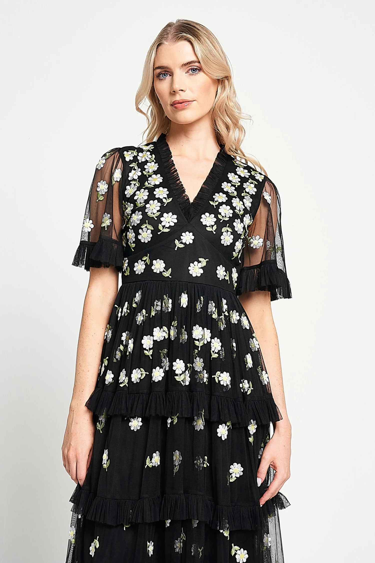 Amy Black Floral Embroidered Midi Dress 3 Amy Black Floral Embroidered Midi Dress - Image 3