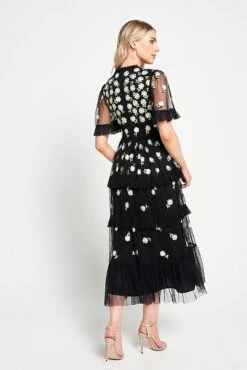 Amy Black Floral Embroidered Midi Dress 18 Amy Black Floral Embroidered Midi Dress -Frock And Frill US Amy Black Floral Embroidered Midi Dress 10