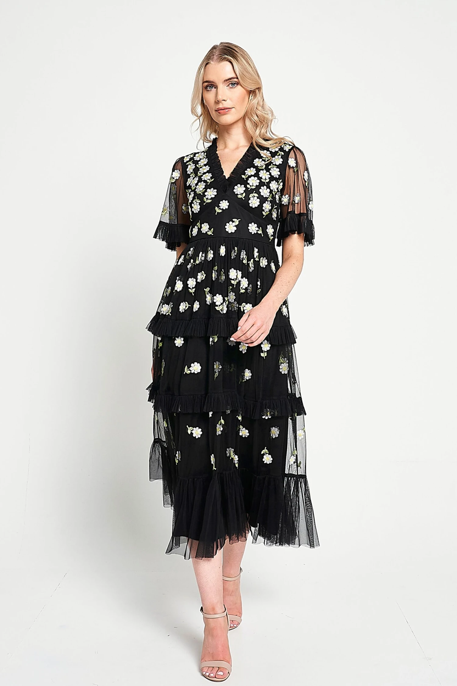 Amy Black Floral Embroidered Midi Dress 4 Amy Black Floral Embroidered Midi Dress - Image 4