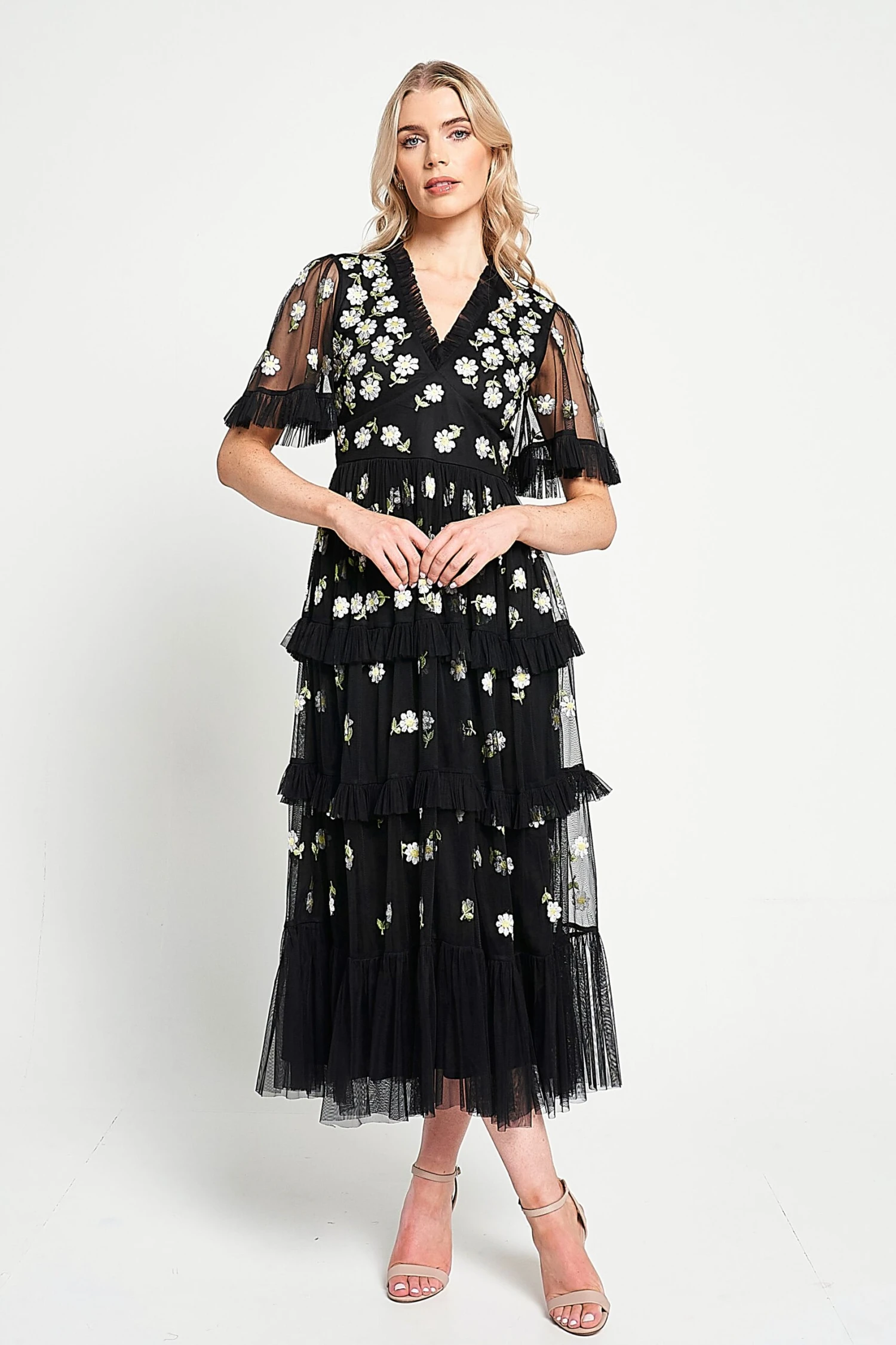 Amy Black Floral Embroidered Midi Dress 5 Amy Black Floral Embroidered Midi Dress - Image 5