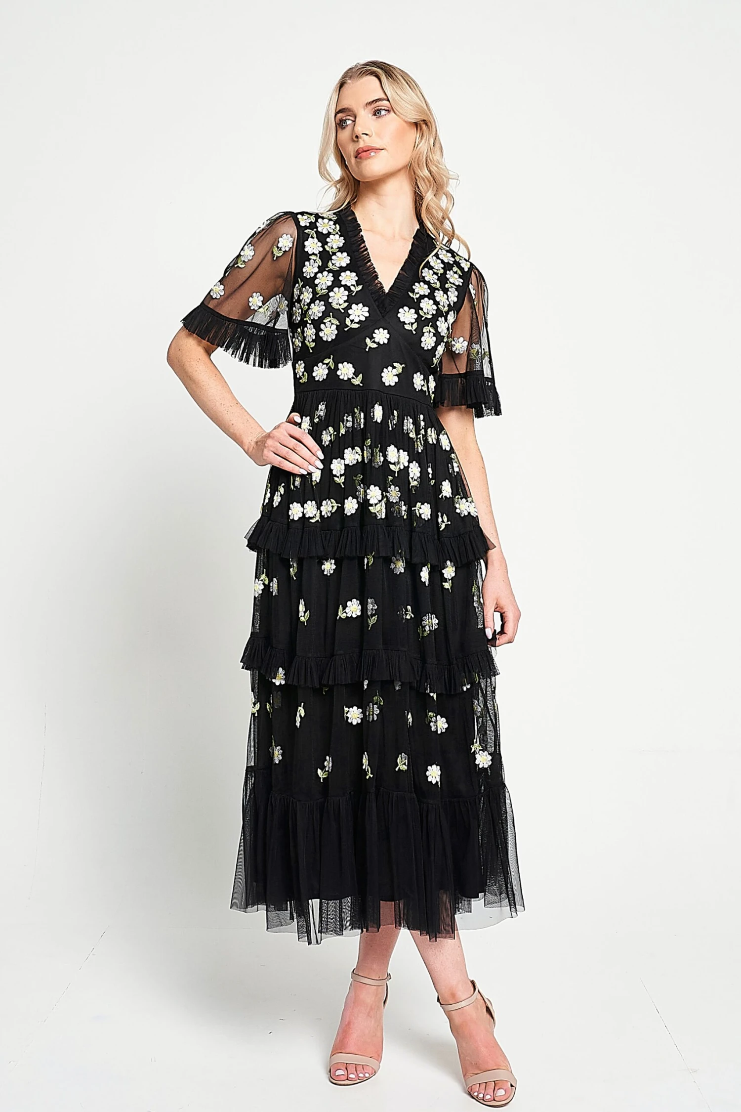 Amy Black Floral Embroidered Midi Dress 6 Amy Black Floral Embroidered Midi Dress - Image 6