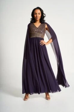 Angelina Deep Plum Sequin Cape Sleeve Maxi Dress -Frock And Frill US Angelina Deep Plum Sequin Maxi Dress 3