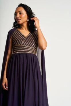 Angelina Deep Plum Sequin Cape Sleeve Maxi Dress -Frock And Frill US Angelina Deep Plum Sequin Maxi Dress 5