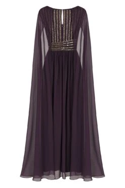 Angelina Deep Plum Sequin Cape Sleeve Maxi Dress -Frock And Frill US Angelina Deep Plum Sequin Maxi Dress . 4