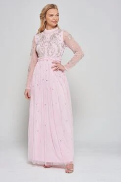 Anita Pink Embellished Maxi Dress 12 Anita Pink Embellished Maxi Dress -Frock And Frill US Anita Pink Embellished Maxi Dress 8