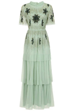 Frock And Frill US -Frock And Frill US Annabel Green Floral Embellised Maxi Dress 1