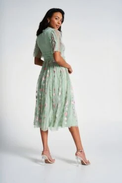 Anthea Green Floral Embroidered Midi Dress -Frock And Frill US Anthea Green Floral Embroidered Midi Dress 1