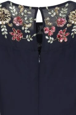 Aster Navy Floral Embellished Cape Sleeve Maxi Dress -Frock And Frill US Aster Navy Embellished Cape Sleeve Maxi Dress 1