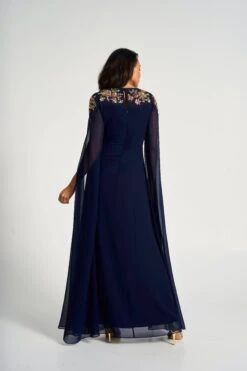 Aster Navy Floral Embellished Cape Sleeve Maxi Dress -Frock And Frill US Aster Navy Embellished Cape Sleeve Maxi Dress 7