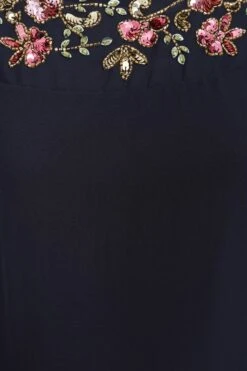 Aster Navy Floral Embellished Cape Sleeve Maxi Dress -Frock And Frill US Aster Navy Embellished Cape Sleeve Maxi Dress 9