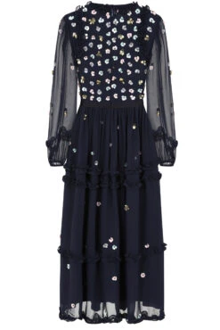 Astor Navy Floral Sequin Midi Dress -Frock And Frill US Astor Navy Sequin Midi DRess 4