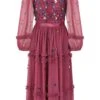 Astor Raspberry Floral Sequin Midi Dress