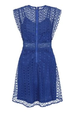 Aubrielle Blue Crochet Lace Skater Dress -Frock And Frill US Aubrielle Navy Blue Lace Dress 1