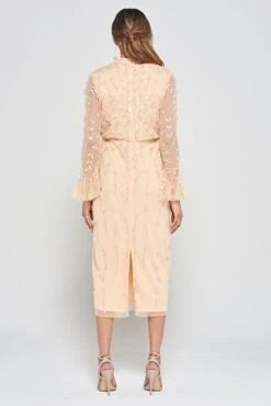 Ava Almond Sequin Midi Dress With Flared Sleeves -Frock And Frill US Ava Almond Sequin Midi Dress 4