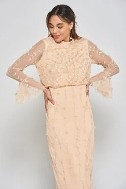 Ava Almond Sequin Midi Dress With Flared Sleeves -Frock And Frill US Ava Almond Sequin Midi Dress 5
