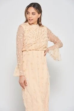 Ava Almond Sequin Midi Dress With Flared Sleeves -Frock And Frill US Ava Almond Sequin Midi Dress 6