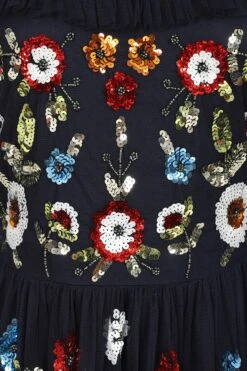 Avisa Navy Floral Sequin Maxi Dress -Frock And Frill US Avisa Navy Floral Sequin Maxi Dress 3