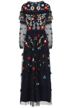 Avisa Navy Floral Sequin Maxi Dress -Frock And Frill US Avisa Navy Floral Sequin Maxi Dress 4