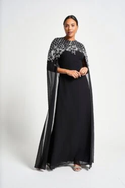 Ayden Black Sequin Cape Sleeve Maxi Dress -Frock And Frill US Ayden Black Sequin Cape Sleeve Maxi Dress 4