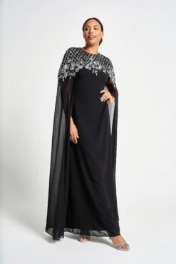 Ayden Black Sequin Cape Sleeve Maxi Dress -Frock And Frill US Ayden Black Sequin Cape Sleeve Maxi Dress 7