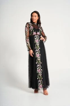 Azalea Black Floral Embroidered Maxi Dress -Frock And Frill US Azalea Black Floral Embroidered Maxi Dress 3