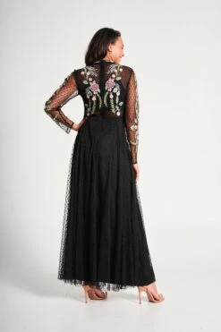 Azalea Black Floral Embroidered Maxi Dress -Frock And Frill US Azalea Black Floral Embroidered Maxi Dress 5
