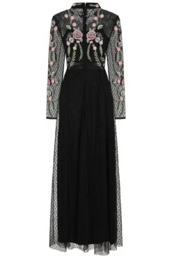 Azalea Black Floral Embroidered Maxi Dress -Frock And Frill US Azalea Black Floral Embroidered Maxi Dress 8