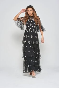 Baia Black Leaf Embroidered Tiered Maxi Dress -Frock And Frill US Baia Black Embroidered Maxi Dress 2