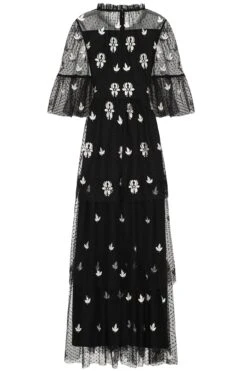 Baia Black Leaf Embroidered Tiered Maxi Dress -Frock And Frill US Baia Black Embroidered Maxi Dress 4 9309c94b 6ba6 4e33 bb7a 0cd6d9454ada
