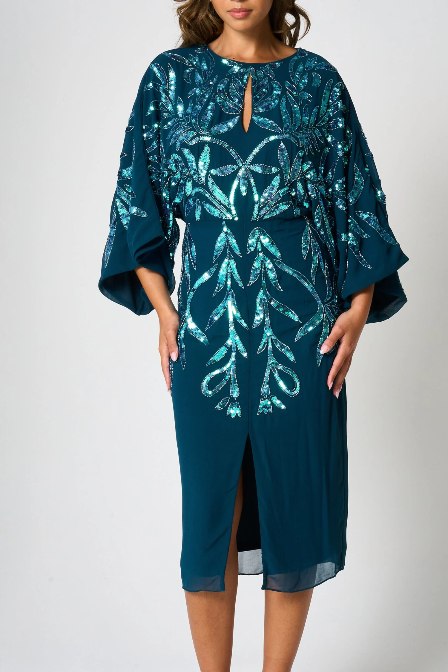 Beryl Deep Teal Sequin Midi Dress 3 Beryl Deep Teal Sequin Midi Dress - Image 3