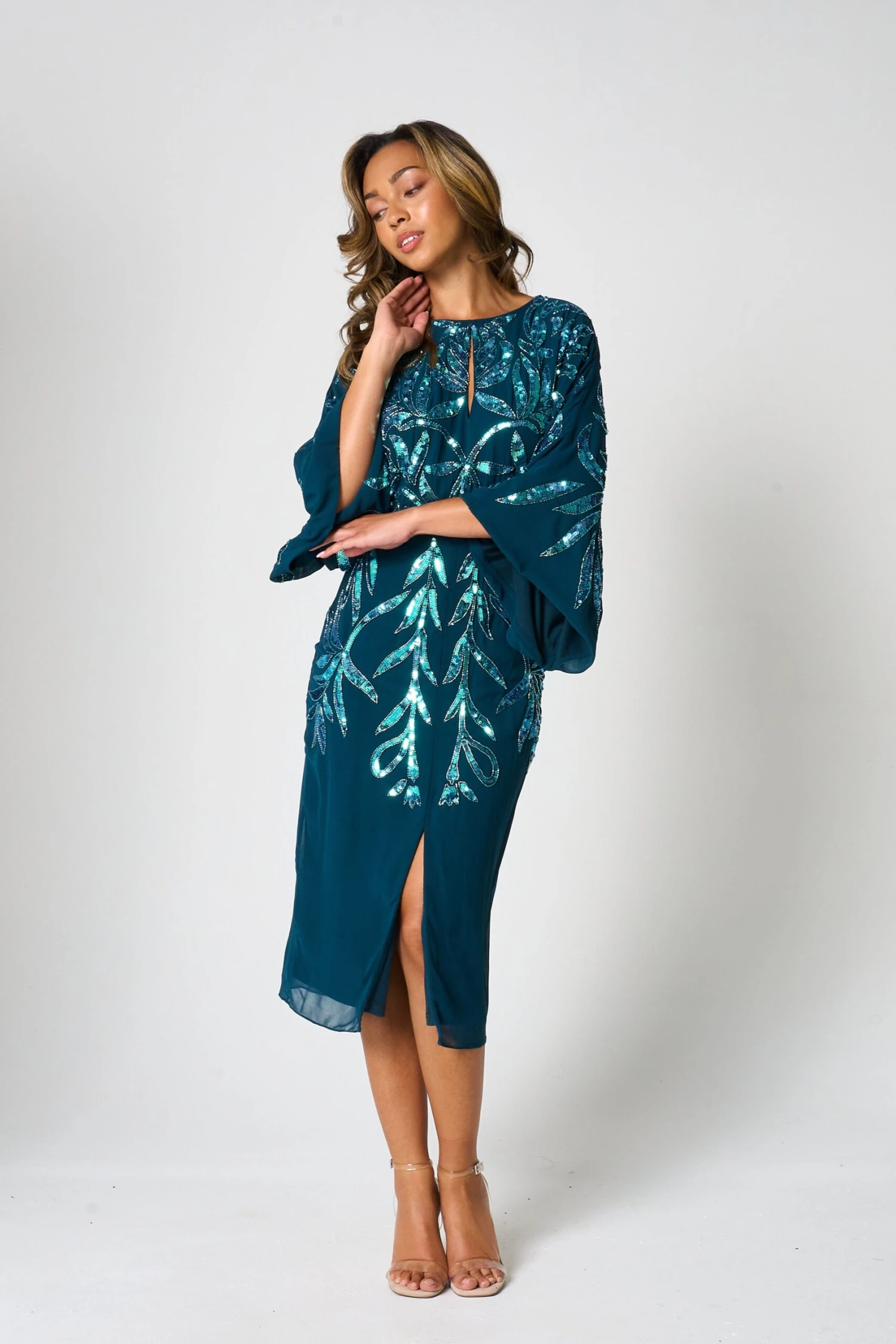 Beryl Deep Teal Sequin Midi Dress 1 Beryl Deep Teal Sequin Midi Dress