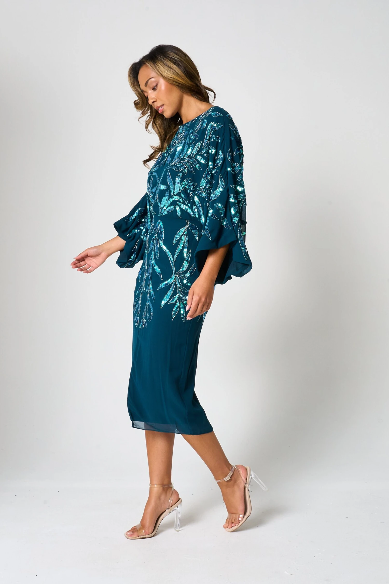 Beryl Deep Teal Sequin Midi Dress 6 Beryl Deep Teal Sequin Midi Dress - Image 6