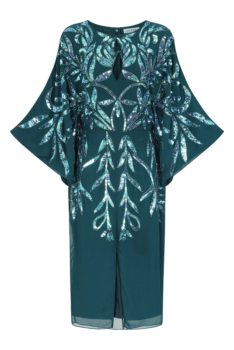 Beryl Deep Teal Sequin Midi Dress 2 Beryl Deep Teal Sequin Midi Dress - Image 2
